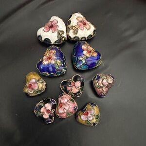 Cloisonné Heart Bead Assortment - Floral Accent Hearts